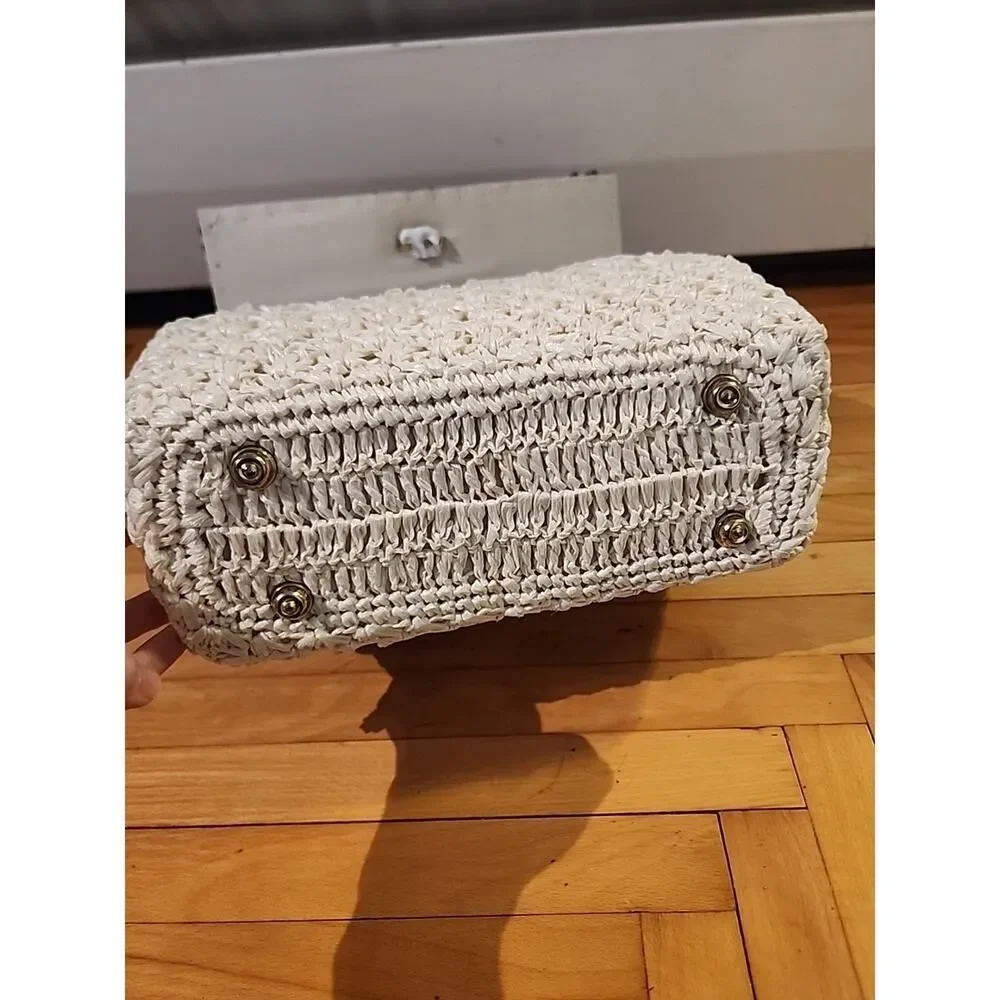 READVintage Woven Straw Clutch Bag Purse Black White Raffia Simon Made In Japan